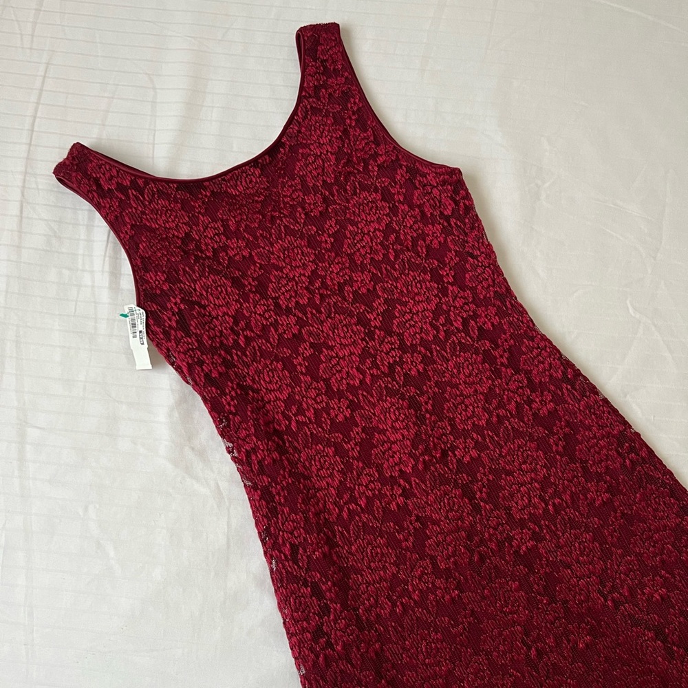 Connected apparel red lace sheath sleeveless ankle length maxi dress size 6